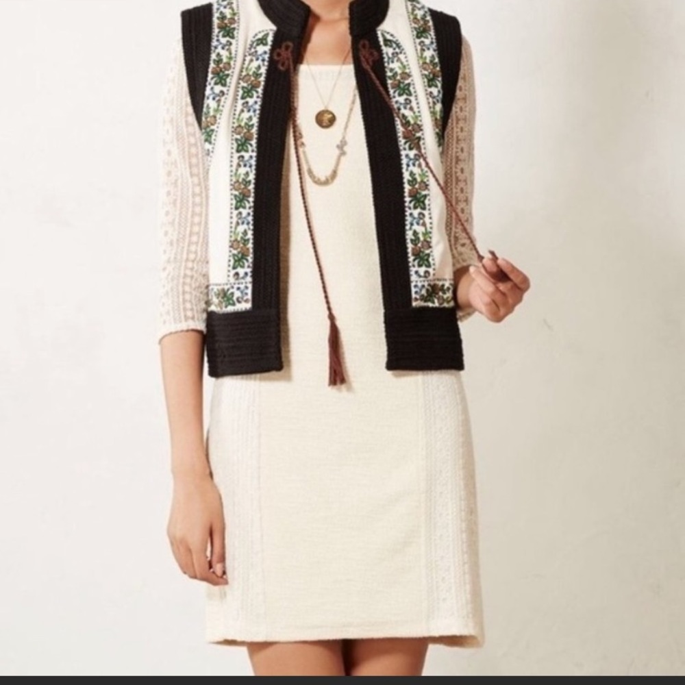 Anthropologie Embroidered Jacket Sherpa Vest